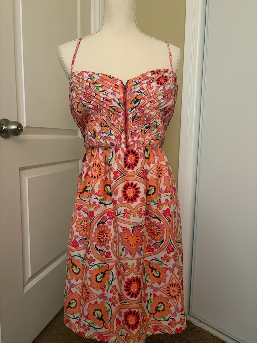 Roxy Coral & Pink Floral Sundress with Pleated Bodice